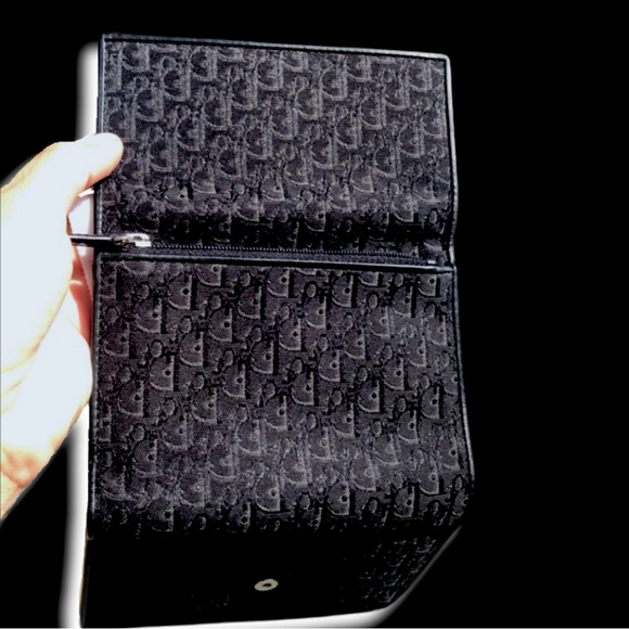 DIOR Vintage Mini Jacquard Black Monogram Logo Oblique Canvas Leather Wallet - Picture 7 of 16